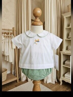 Petit Ami Baby Boy 2pc Gingham Bloomer Set NB